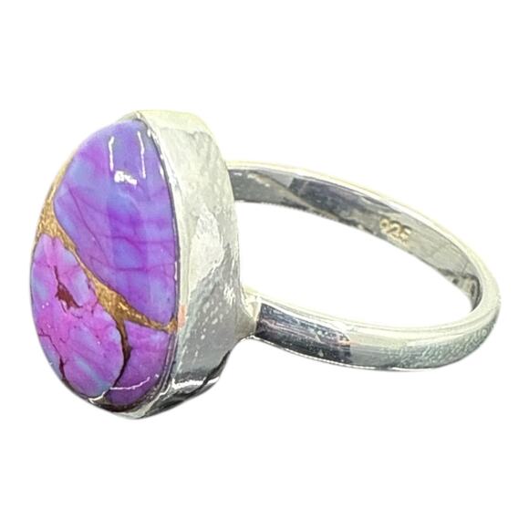 Pear Cut Purple Copper Turquoise Ring Solid 925 Sterling Silver US Size 5 - Picture 3 of 7